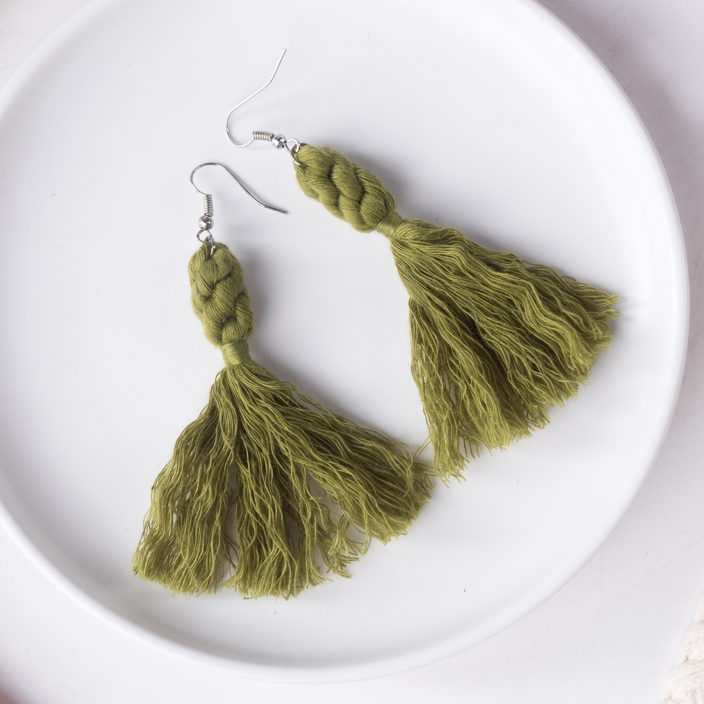 NEW! Eco Earrings! Leather Bar & Brass Olive Green Leather Tassel Earrings  Statement Earrings Handcrafted in Canada | StudioMizoLove